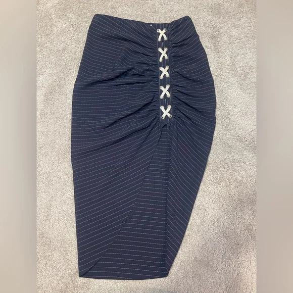 Veronica Beard Navy Pencil Skirt with White Stripes - Picture 2 of 6